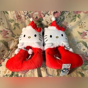 Hello Kitty Red and White Plush Slippers